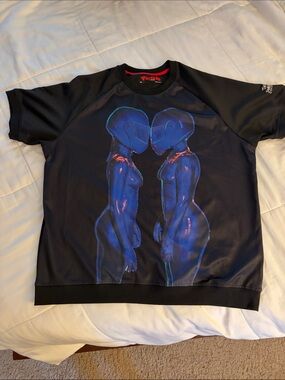 Ron Bass The Substance Collection Shirt With Neon Blue Mirror Figures Size 3XL